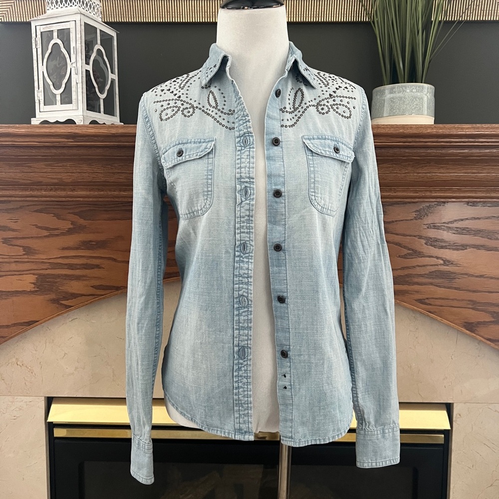 American Eagle Outfitters Women's Western Embellished Denim Jean Shirt Size XS